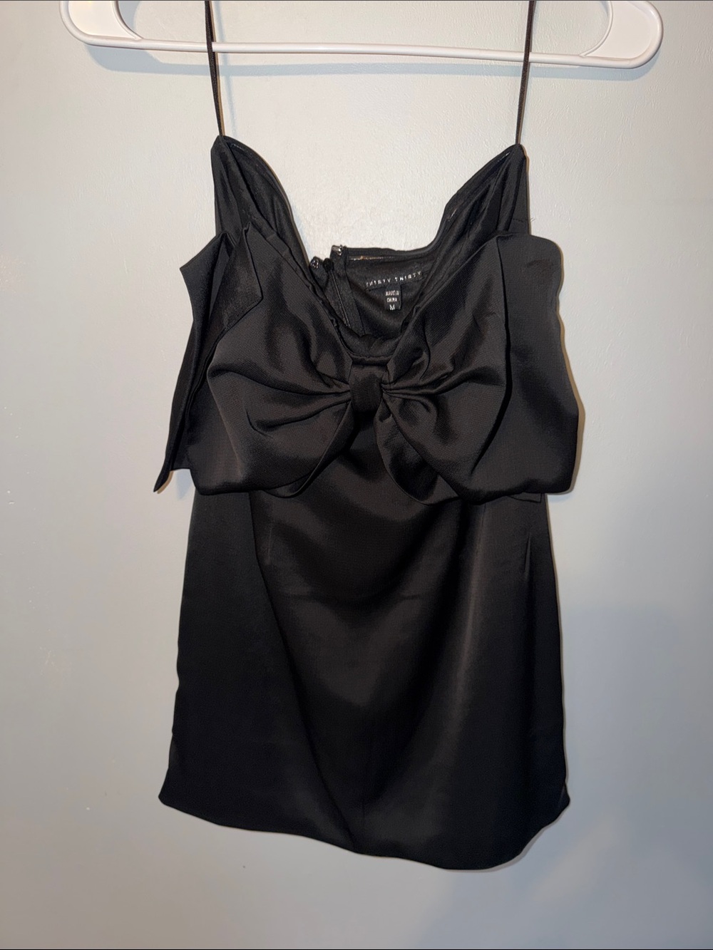 Bow-Front Black Mini Dress with Spaghetti Straps